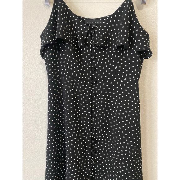 Sanctuary Rafaela Button Mini Dress XS Black White Polka Dot Ruffle Preppy Twee - Picture 8 of 15